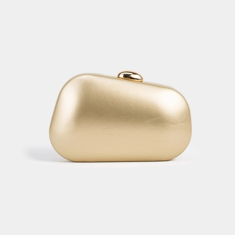 Women Evening Clutch Bag PU Leather Pebble Shape Metal Ball Clasp Chain Shoulder Bag Formal Party Wedding Minimalist