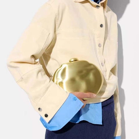 Bolso De Noche Metálico Irregular Oro Mate Forma Guijarro Bolso De Hombro Con Cadena Bolso De Mano Elegante Para Mujer