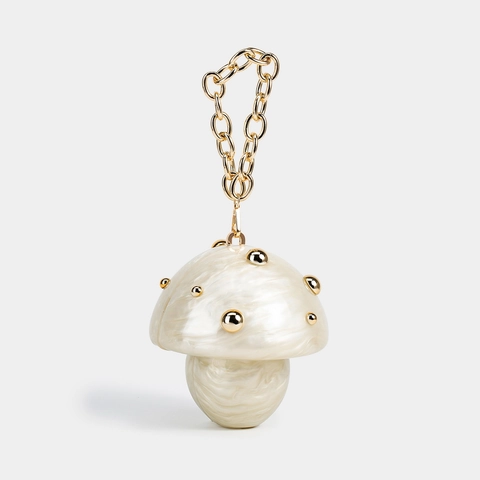 Mushroom Shaped Evening Clutch Bag Acrylic Marble Texture Gold Studded Party Purse With Metal Chain For Women