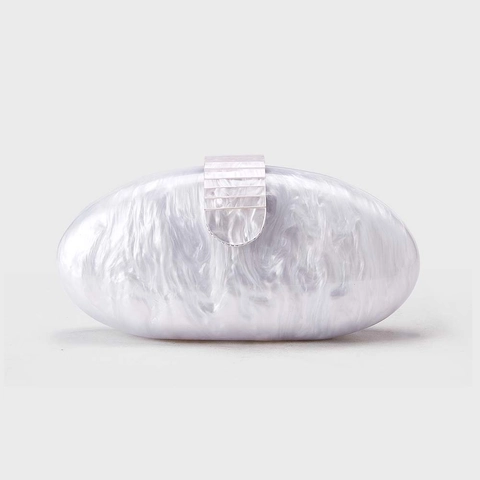 Elegant Acrylic Evening Clutch Bag Marble Texture Oval Hard Shell Handbag With Metal Chain For Women Wedding Party