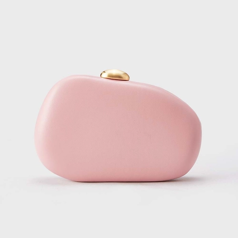 Women Evening Clutch Bag Pebble Shaped PU Leather Hard Shell Party Handbag With Chain Strap Elegant Minimalist
