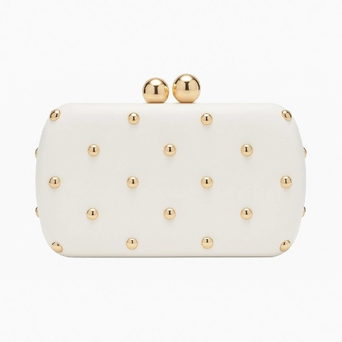 Women Evening Clutch Bag PU Leather With Metal Rivets Ball Kiss-Lock Hard Shell Party Wedding Crossbody Purse