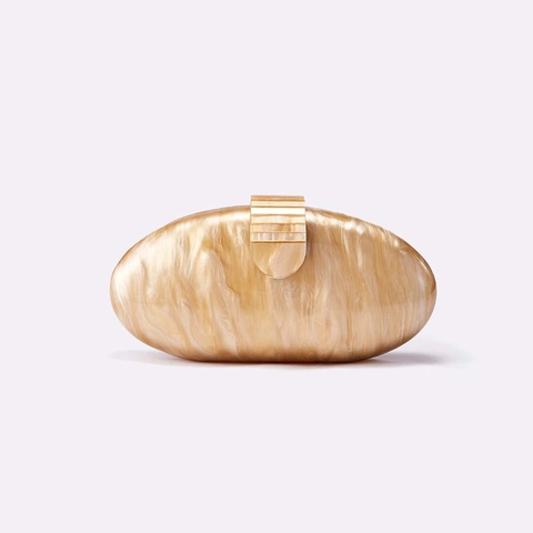 Damen Abendtasche Clutch Acryl Marmor Textur Oval Hartschale Mit Abnehmbarer Goldkette Und Harzgliedern Elegant