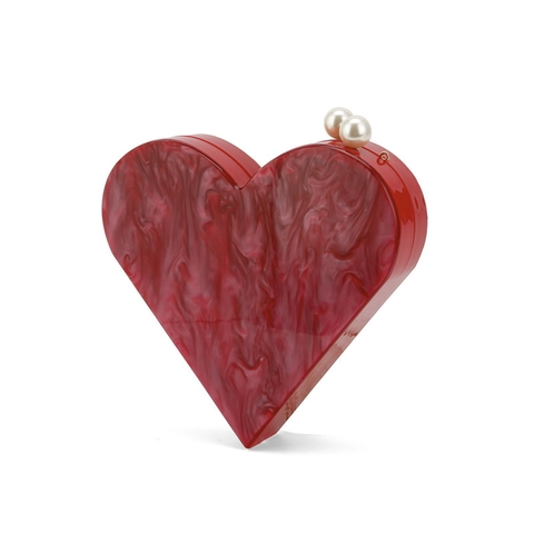 Bolso De Noche De Acrílico En Forma De Corazón Textura Mármol Cierre De Perla Artificial Y Cadena De Metal Para Boda