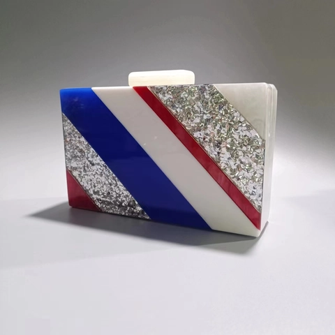 Acryl Patchwork Abendtasche Glitzer Diagonale Streifen Party Clutch Mit Kette Für Damen Stilvoll