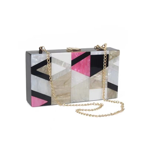 Acryl Abendtasche Clutch Geometrisches Patchwork Marmormuster Box Handtasche Mit Kettengurt Für Damen Party Bankett