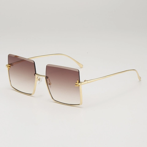 Gafas De Sol Cuadradas De Gran Tamaño Montura De Metal Semialeada Lentes AC Degradadas Retro Protección UV400 Moda