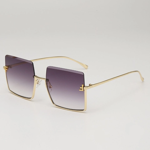 Gafas De Sol Cuadradas De Gran Tamaño Montura De Metal Semialeada Lentes AC Degradadas Retro Protección UV400 Moda