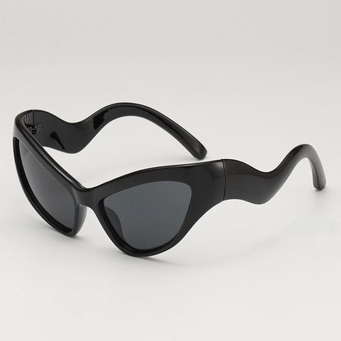 Occhiali Da Sole Cat Eye Aste Ondulate Montura PC Lenti AC Protezione UV400 Cyberpunk Tech Estetica Moda Esterno