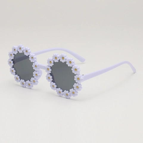 Occhiali da Sole per Bambini Con Decorazione Floreale Margherita 3D Montatura in PC Lente in AC Protezione UV400 Dolce Carino Ragazze Moda All'aperto