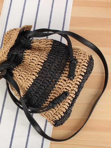 Borsa A Secchiello Intrecciata Da Donna Righe Paglia Di Carta Coulisse Borsa A Spalla Vacanza Mare Stile Casual