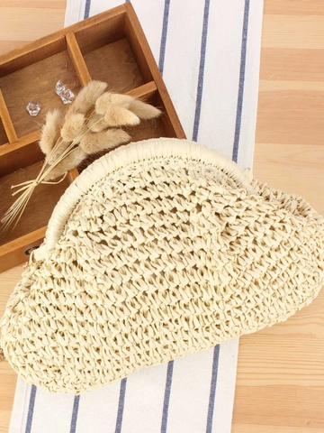 Damen Gewebte Papiere Stroh Wolke Umhängetasche Handgefertigt Sommer Strand Urlaub Minimalistisch Mit Metall Kettenriemen