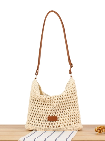 Gewebte Baumwollseil Umhängetasche Mit Verstellbarem Lederriemen Durchbrochenes Mesh Sommer Strandurlaub Schultertasche Damen