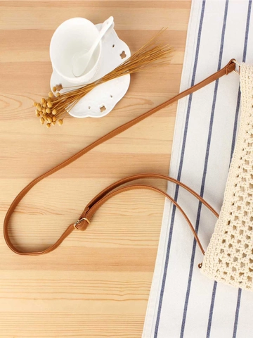 Gewebte Baumwollseil Umhängetasche Mit Verstellbarem Lederriemen Durchbrochenes Mesh Sommer Strandurlaub Schultertasche Damen