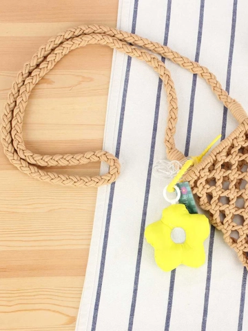 Handmade Woven Cotton Rope Phone Bag Mini Crossbody Purse With Flower Charm Boho Style For Women