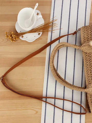 Hand Woven Paper Straw Crossbody Bag With PU Leather Strap Tassel Wood Beads Summer Beach Holiday Tote For Women
