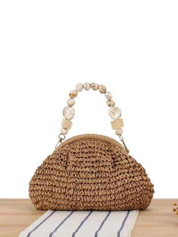 Webhandtasche Papier Stroh Cloud Bag Mit Marmor Harz Perlengriff Sommer Strand Urlaub Täglich Casual Damen