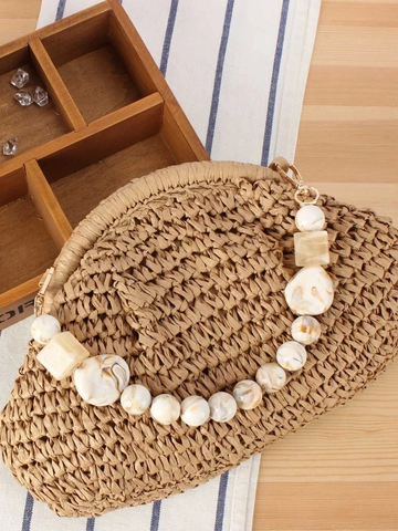 Webhandtasche Papier Stroh Cloud Bag Mit Marmor Harz Perlengriff Sommer Strand Urlaub Täglich Casual Damen
