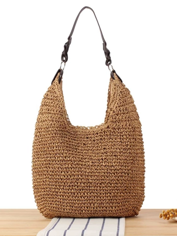 Papier Stroh Gewebte Hobo Tasche Mit PU Leder Twist Schultergurt Große Kapazität Reißverschluss Lässig Strand Urlaub Handtasche