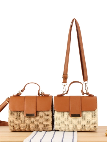 Borsa A Tracolla In Paglia Intrecciata Con Patta E Manico In Pelle PU Borsa Da Viaggio Casual Vintage Per Donna