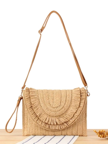 Damen Stroh Gewebte Umhängetasche Boho Fransen Quaste Umschlag Clutch Sommer Strand Urlaub Handtasche Verstellbarer Gurt
