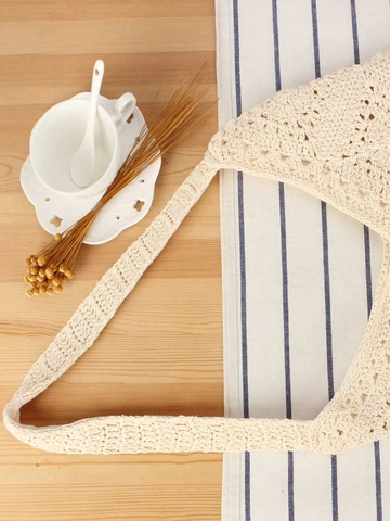 Handwoven Cotton Rope Crochet Shoulder Bag Hollow Floral Pattern Bohemian Summer Beach Vacation Tote For Women