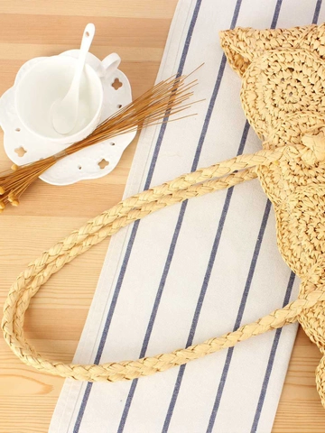 Sac À Épaule Tissé À La Main En Corde De Papier Style Paille Motif Écaillé Fermeture Éclair Fourre-Tout De Plage Été