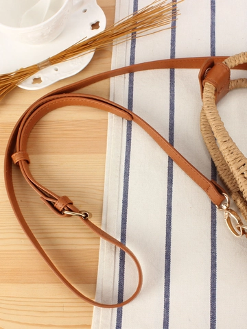 Borsa A Tracolla In Paglia Intrecciata A Mano A Triangolo Con Tracolla In Pelle PU E Manico Coulisse Spiaggia Vacanze