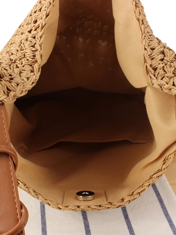 Damen Handgefertigte Gewebte Papierschnur Schultertasche Große Kapazität Strandurlaub Boho Stil Mit Quaste Und Lederriemen