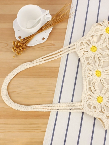 Borsa A Spalla In Corda Di Cotone Uncinetto Fatto A Mano Margherita Traforata Vacanza Al Mare Stile Boho Donne