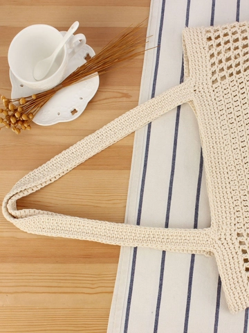 Gewebte Schultertasche Baumwollseil Häkeln Hohl Großes Fassungsvermögen Urlaub Sommer Strand Tote Für Damen