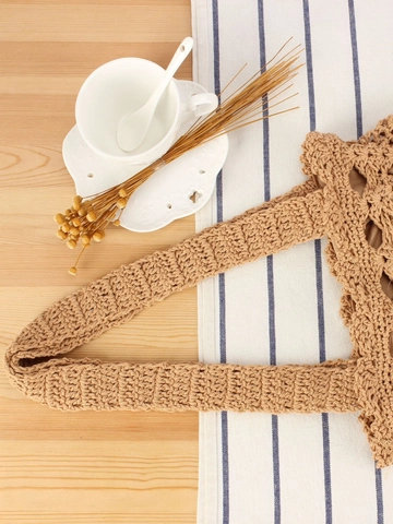 Handmade Crochet Cotton Rope Shoulder Bag Drawstring Hollow Out Bucket Bag Summer Beach Vacation Women