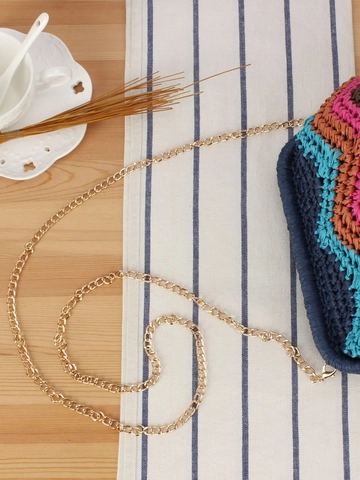 Borsa A Tracolla Intrecciata Da Donna Motivo Zigzag Colorato Paglia Di Carta Vacanze Al Mare Borsa Elegante Catena Oro
