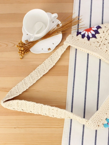 Borsa A Spalla Uncinetto Cotone Tessuta A Mano Fantasia Floreale Colorata Boho Spiaggia Vacanze Per Donne