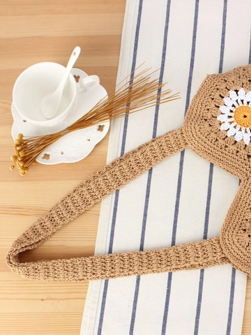Gewebte Schultertasche Gehäkelte Gänseblümchen Baumwollseil Tote Für Frauen Lässiger Urlaub Handgefertigter Strand Reise