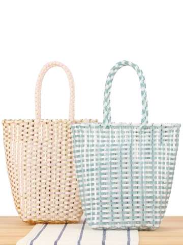 Borsa A Mano In Plastica PVC Intrecciata A Mano Motivo A Scacchi Mini Borsa Tote Per Vacanze Al Mare Moda Casual Donna
