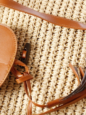 Borsa A Spalla In Corda Di Carta Intrecciata Con Manico In Pelle Sintetica Nappina E Bottone In Legno Estate Spiaggia Boho Tote