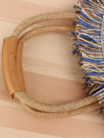 Borsa A Mano Intrecciata Rotonda Donna Corda Di Carta Frange Nappine Borsa A Spalla Boho Estate Spiaggia Vacanze Tote