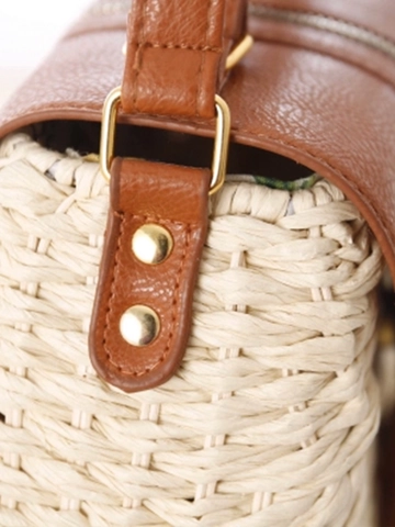 Borsa a Tracolla Retro in Carta Intrecciata Donna Bohemien Spiaggia Vacanza Crossbody Con Patta e Nappa in Pelle Fatta a Mano