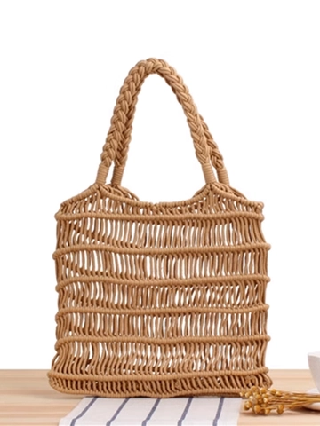 Handgefertigte Baumwollseil Gewebte Handtasche Hohlmaschen Tote Umhängetasche Böhmische Sommer Strand Lässig Für Frauen