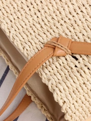 Women Hand-Woven Paper Rope Tote Bag Crossbody With PU Leather Strap Minimalist Summer Beach Vacation Large