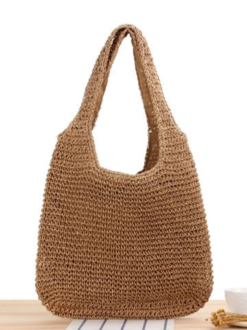 Women Handwoven Paper Rope Straw Bag Large Capacity Hobo Shoulder Bag Summer Beach Vacation Casual Tote For Lady
