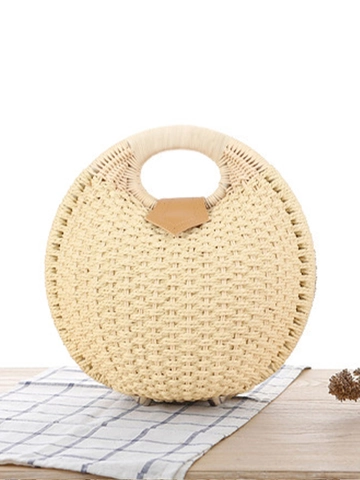 Runde Gewebte Handtasche Handgefertigte Strohtasche Aus Rattan Und Papierschnur Sommer Strand Urlaub Boho Stil Für Damen