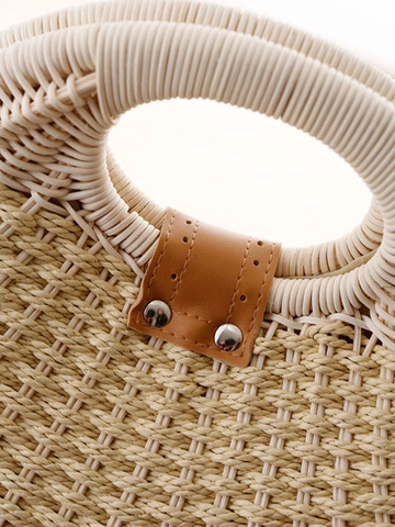 Runde Gewebte Handtasche Handgefertigte Strohtasche Aus Rattan Und Papierschnur Sommer Strand Urlaub Boho Stil Für Damen