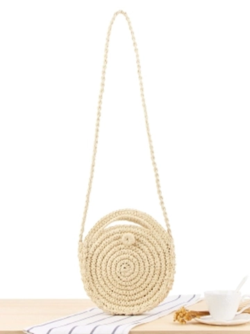 Borsa A Tracolla Intrecciata Rotonda Donna Paglia Di Carta Artigianale Estate Spiaggia Vacanze Borsa A Spalla Con Manico Casual Retro