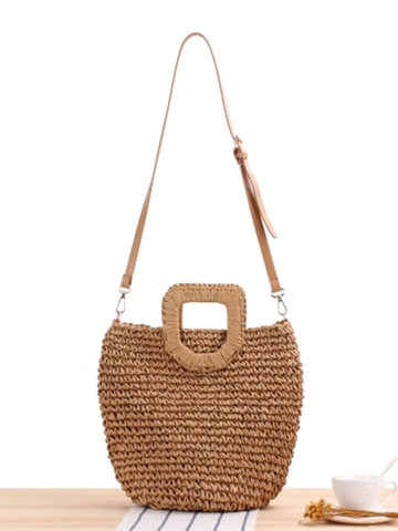 Borsa A Tracolla In Corda Di Carta Intrecciata A Mano Con Cinturino In Pelle PU Chiusura A Coulisse Borsa Da Spiaggia Per Donna