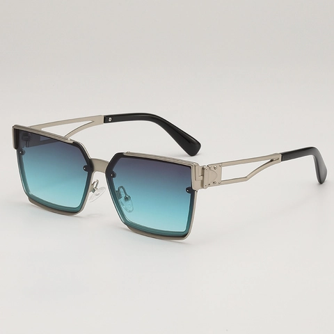 Gafas De Sol Cuadradas Metal Patillas Caladas Degradadas PC UV400 Hip Hop Retro Unisex
