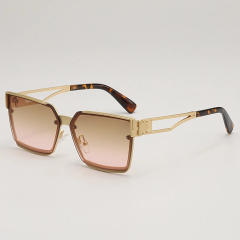 Gafas De Sol Cuadradas Metal Patillas Caladas Degradadas PC UV400 Hip Hop Retro Unisex