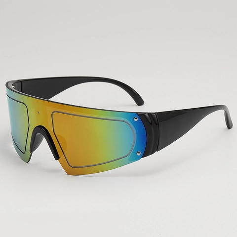 Occhiali Da Sole Shield Futuristici Oversized One Piece Montatura PC Rivetti Protezione UV Sport All Aperto Y2K Cyberpunk