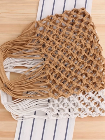 Hand Woven Cotton Rope Mesh Tote Bag Hollow Out Macrame Beach Handbag Bohemian Minimalist For Women